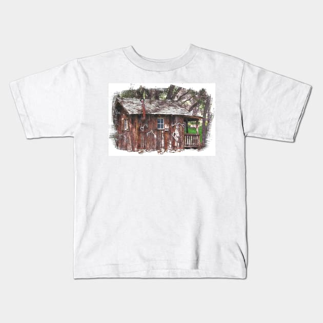 ANTLER CABIN Kids T-Shirt by JOHN COVERT ILLUSTRATIONS